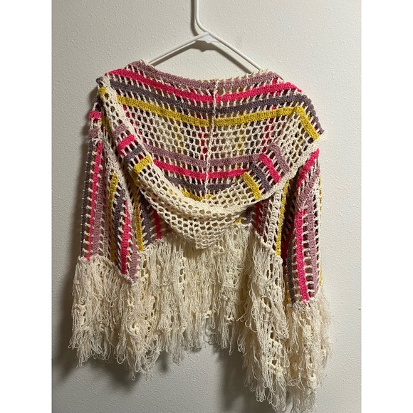 POL Multicolor striped crochet fringe beach hoodie, size medium - Picture 5 of 5